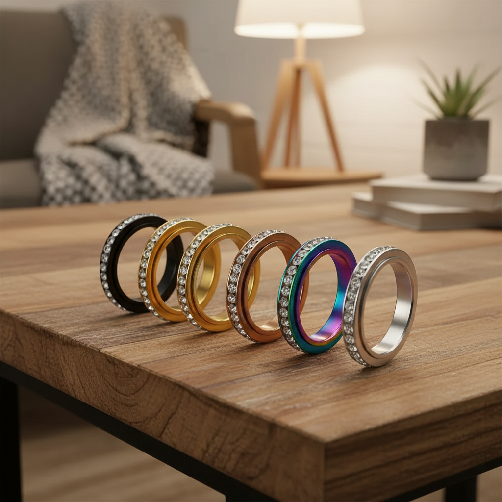 4mm Crystal Spinner Ring Edelstahl Rotierbar mit Kristallen – Unisex Anti Stress Drehring