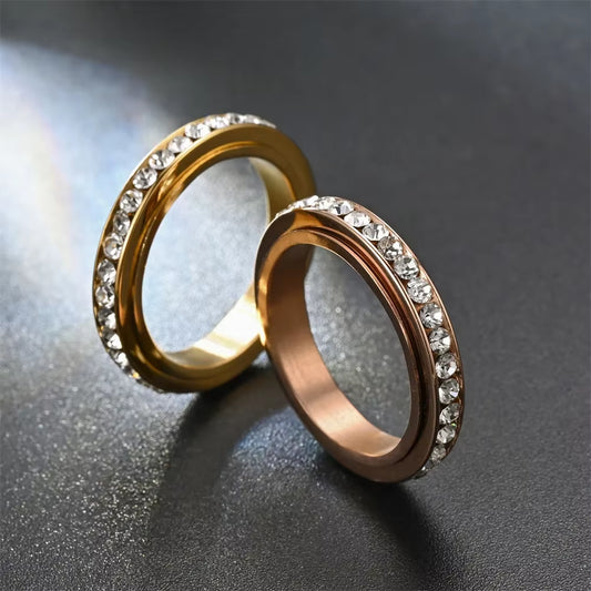 4MM Stainless Steel Spinner Finger Rings for Women Crystal Rotatable Wedding Ring Men Fashion Anniversary Party Jewelry